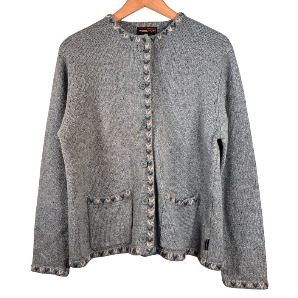 Woolrich Vintage Wool Blend Deep Arctic Heather Cardigan Sweater Size Large